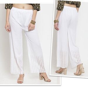 Women's White Rayon Straight Palazzo Size Medium